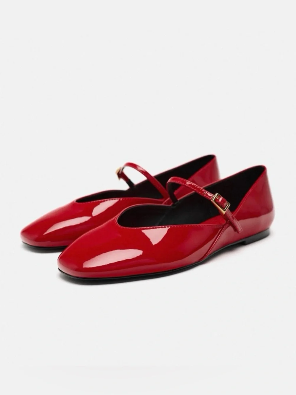 ZARA FAUX PATENT BALLET FLATS WITH ANKLE STRAP size 38 - Picture 7 of 9